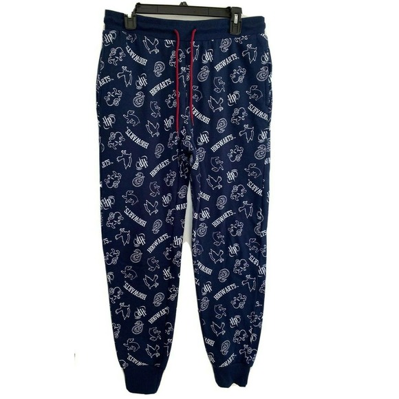 Harry Potter Hogwarts Sweat Pants Drawstring Front Size Large EUC blue and white - Picture 1 of 8